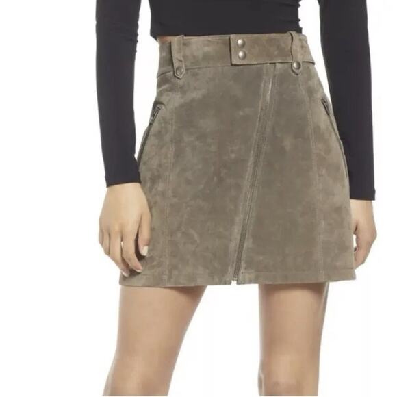 NWT BLANK NYC Run For It Suede Leather Mini Skirt Size 27 Olive Green Zipper $98 - Picture 1 of 11